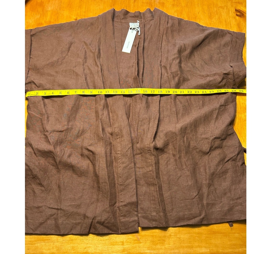 Deiji Studios The 01 Set Linen Wrap Top Tobacco Brown Kimono Tie Waist Chic NEW - Picture 5 of 11
